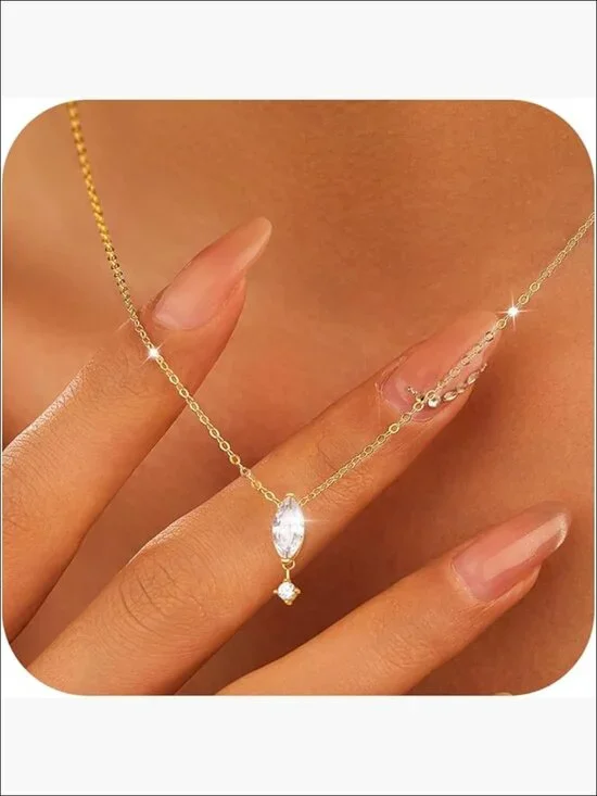 925 Sterling Silver 14K Gold Plated CZ Pendant Necklace Stackable Layered - Picture 1 of 7